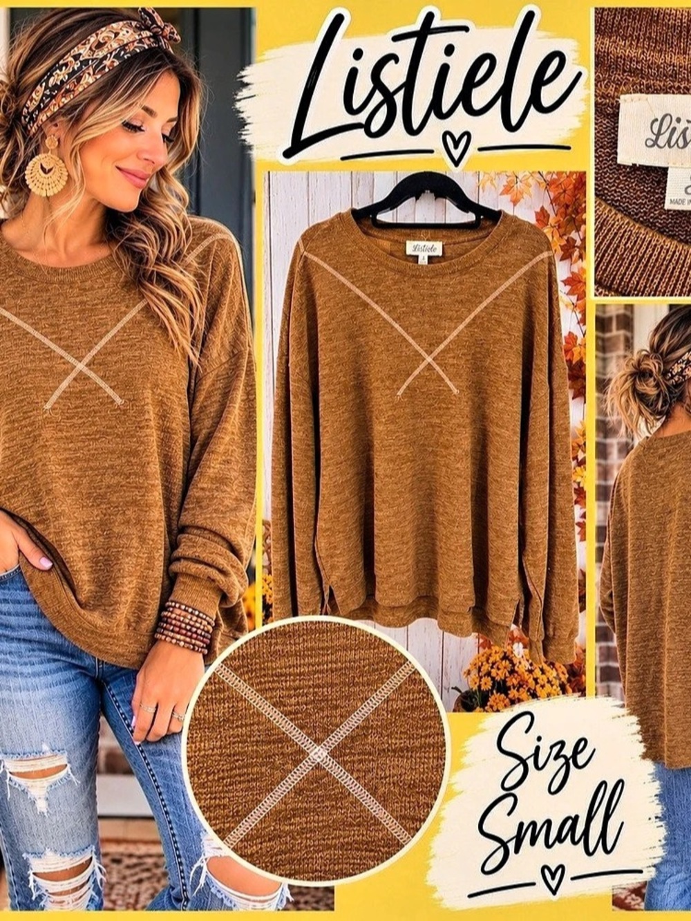Listiele Geometric Sweater in Brown Small Like New